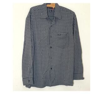 Men's Guess Black & White Plaid Button Front Dress Long Sleeve Shirt SIZE M